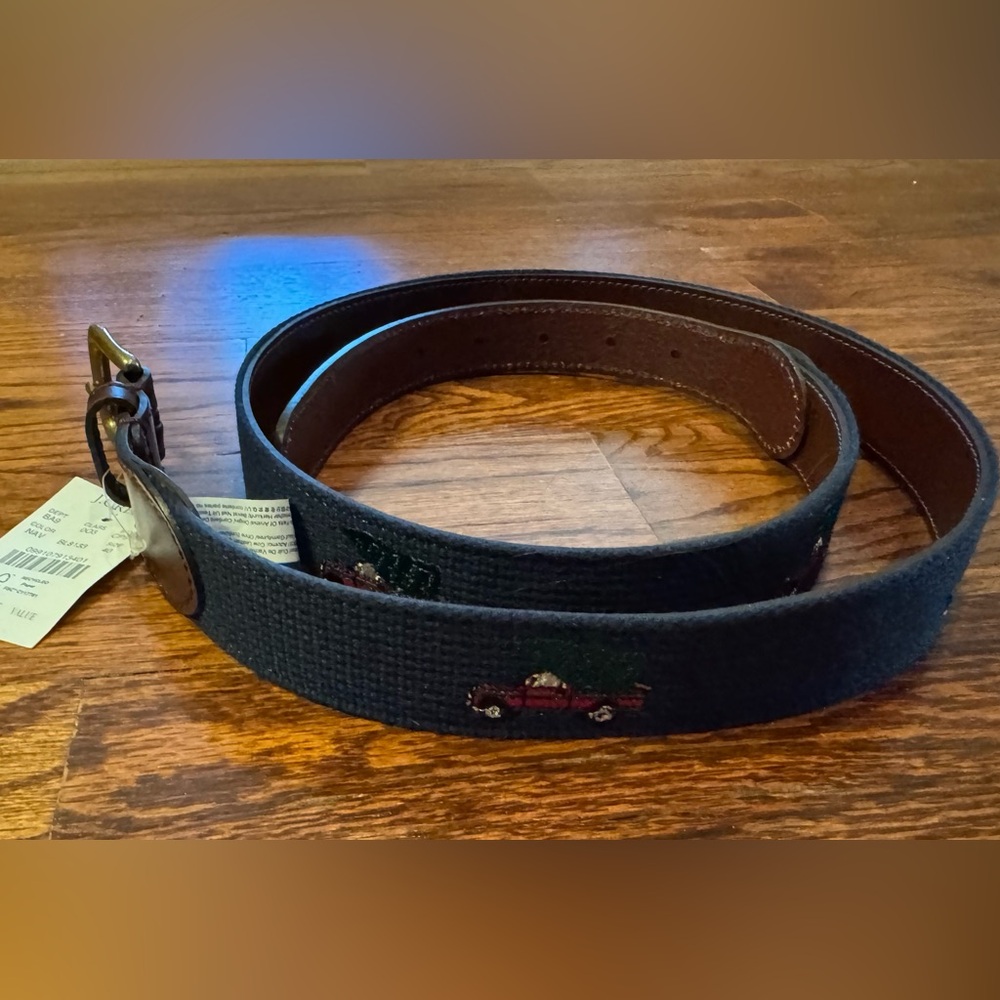 NWT J Crew Belt - Christmas Truck and Tree Embroidered/Leather back - Size 40 - Picture 3 of 13